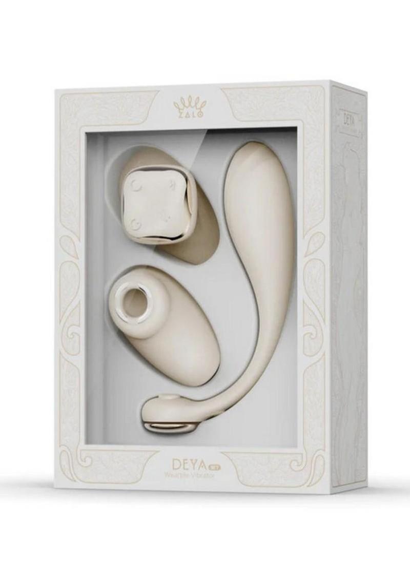 Zalo Deya Rechargeable Silicone App Compatible Wearable Vibrator Set - White/Gold
